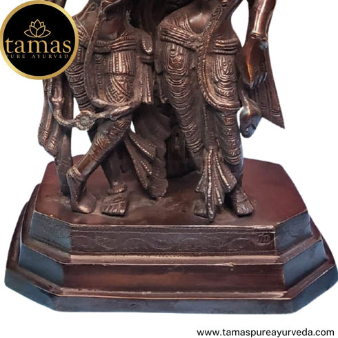 Tamas Brass Handcrafted Radha Krishna Yugal Jodi with Flute Statue / Idol with Antique Finish (Golden & Brown) (Pack of 1)